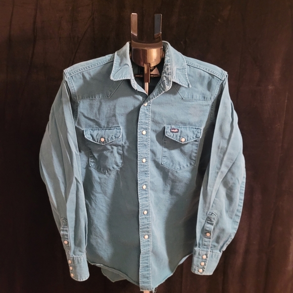 Heavy Blue Button-Down Shirt - Vintage Wrangler - Picture 5 of 9